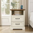 thumbnail image 4 of Hommpa 2 Drawers Farmhouse Nightstand with Charging Station, Rustic Bedside Tbale with Drawers for Bedroom, Vintage End Table with Open Shelf for Living Room, Side Table, White, 4 of 11