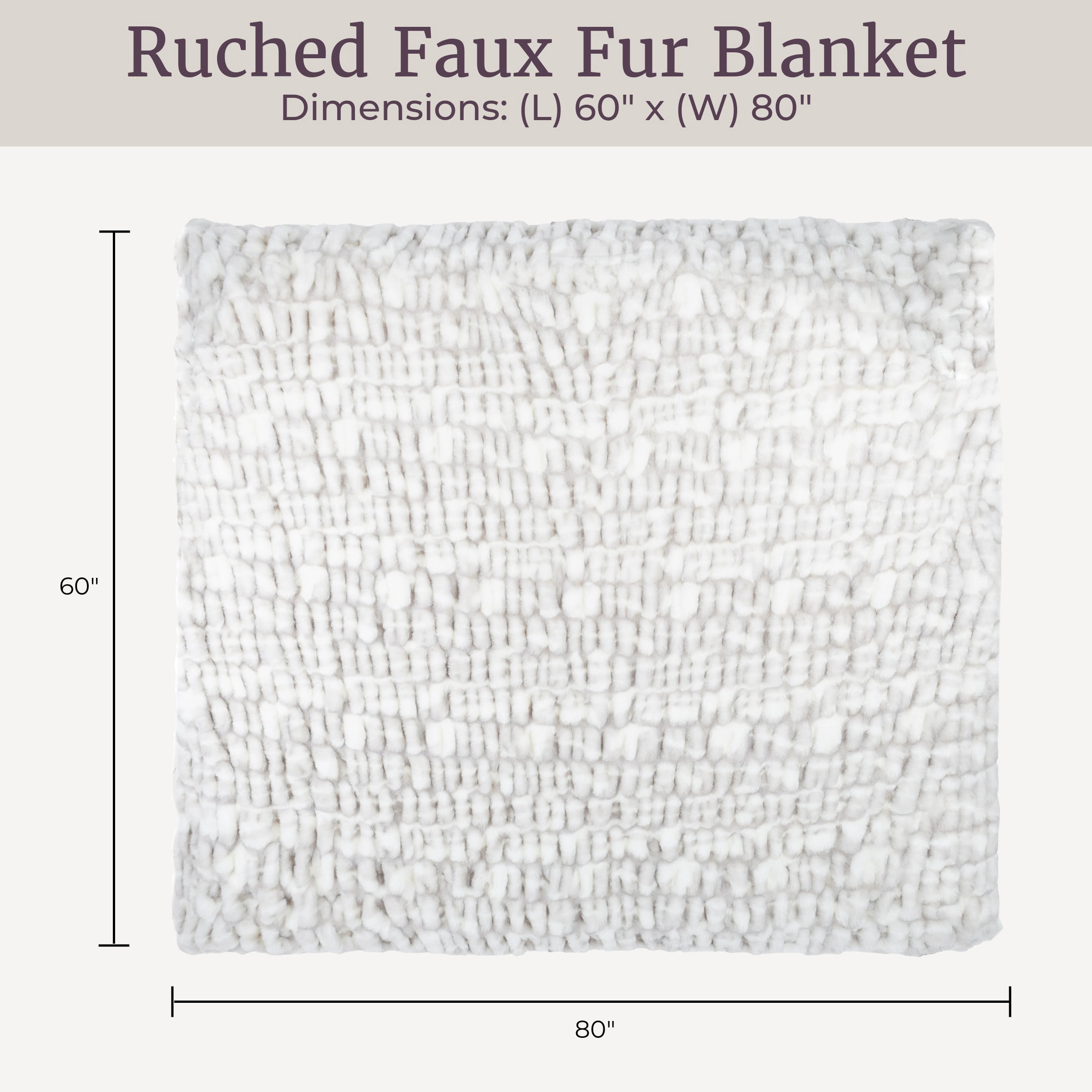 Lavish Home 60x80 Ruched Jacquard Faux Fur Blanket for Sofas and Beds, Gray