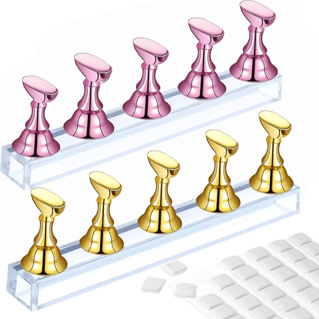 2 conjuntos soporte para uñas magnético, acrílico, para práctica de manicura en salón (Me Pink & Oro)