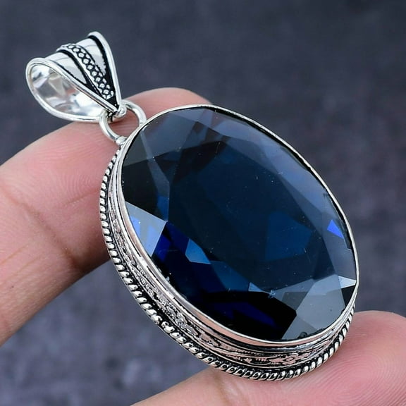 Natural London Blue Topaz Handmade 925 Sterling Silver Gift Pendant 2.21"