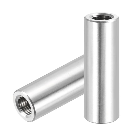 Uxcell M10x1.25mm Pitch 304 Stainless Steel Round Coupling Nuts, 2 Pcs 50mm / 1.97" Length Metric Fine Thread Connector Sleeve Rod Bar Stud Fully Threaded Nut Fasteners, Silver Tone