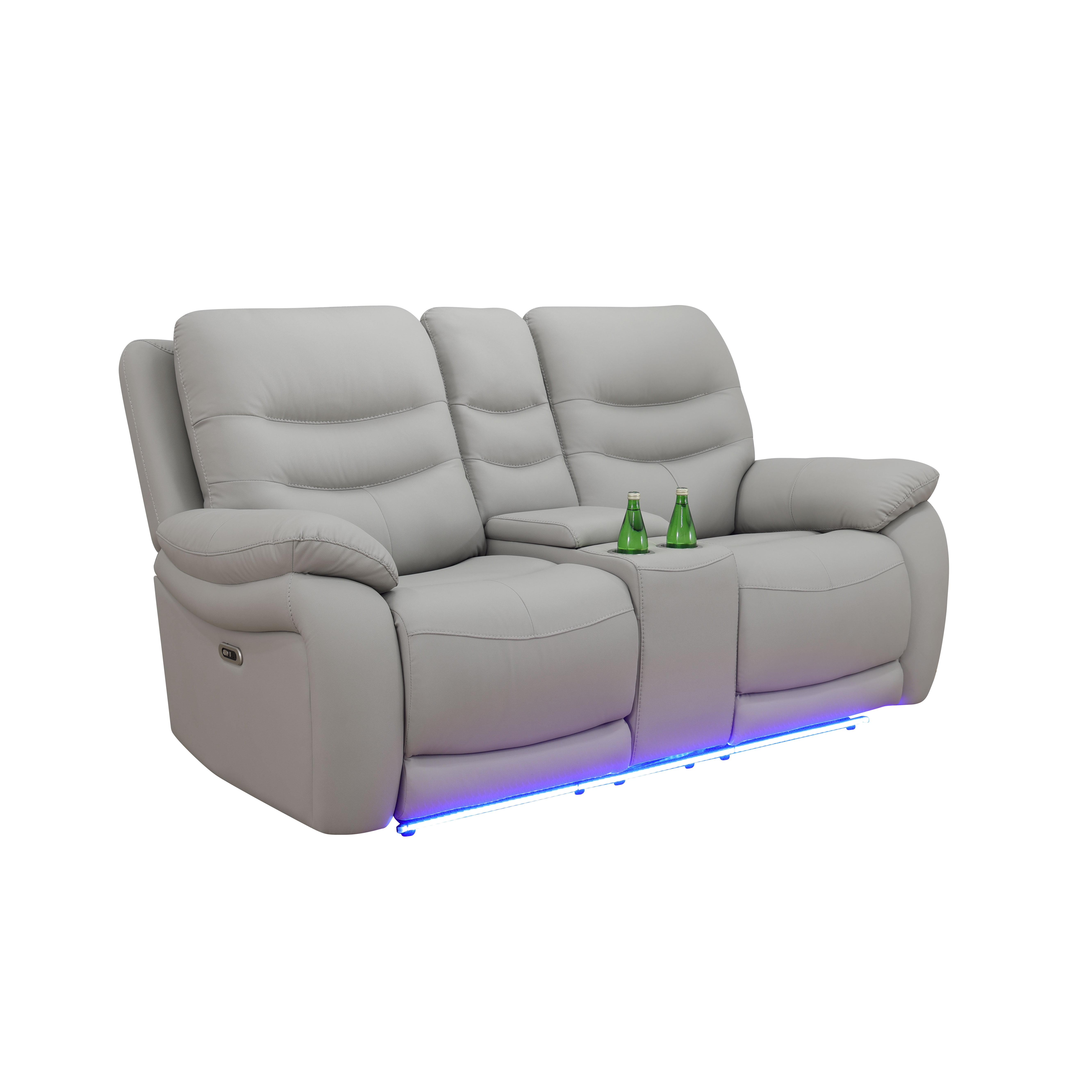 Gewnee Power Recliner Loveseat, LED Ambient Lights, Built in USB & Type‑C Ports, Adjustable Positions, Hidden Storage, Home Theater Seating with Cup Holders, Air Leather‑Light Gray
