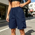 thumbnail image 4 of Cagogo Women Plus Size Cargo Bermuda Shorts Elastic Waist Pants with Pockets Casual Loose Fit Active Summer Workout Beach Lounge Travel Shorts, Navy M, 4 of 9