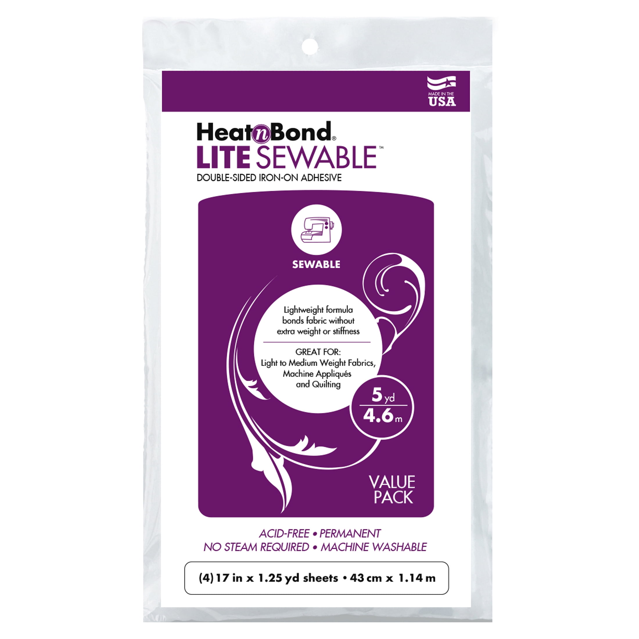 (3 pack) HeatnBond Lite Sewable Iron-on Clear Adhesive for Fabrics 17 inch x 5 yard