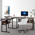 thumbnail image 3 of 67 inch L-Shaped Desk with Storage Shelves, Double Corner Computer Desk with Bookshelf, Modern Office Desk Workstation Drawing Drafting Table with Tiltable Tabletop for Home Office (Rustic Brown), 3 of 7