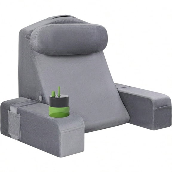 Reading Pillow For Adults Back Pillow For Bed Sitting Up Backrest Pillow For Sitting In Bed Detachable Arms With Builtin Cup Phone Caddy Gray 19 INCH