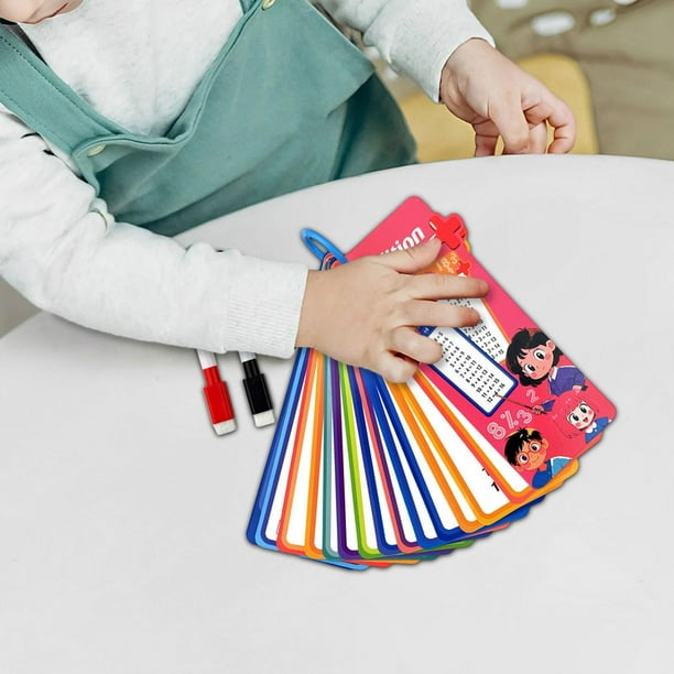 Matemáticas para niños Flashcard de enseñanza Ayudas 8x18 cm con anillo de carpeta Bordes redondeados Resistencia con 2 bolígrafos de borrado Suma
