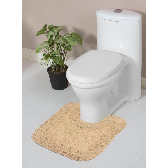 Home Weavers Radiant Bathroom Rug Toilet Rugs U Shaped Contour,Extra Thick Toilet Rug, Non-Slip Contour Mat for Bathroom, 100% Cotton Soft, Absorbent Water, Machine Washable, 20"x20" Contour, Linen