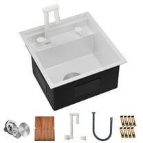 TORVA RV Kitchen Sink, 16 x 17 x 9 Inch Undermount Bar Sink 16 Gauge Stainless Steel Single Bowl Workstation Sink with Faucet Cutting Board, White