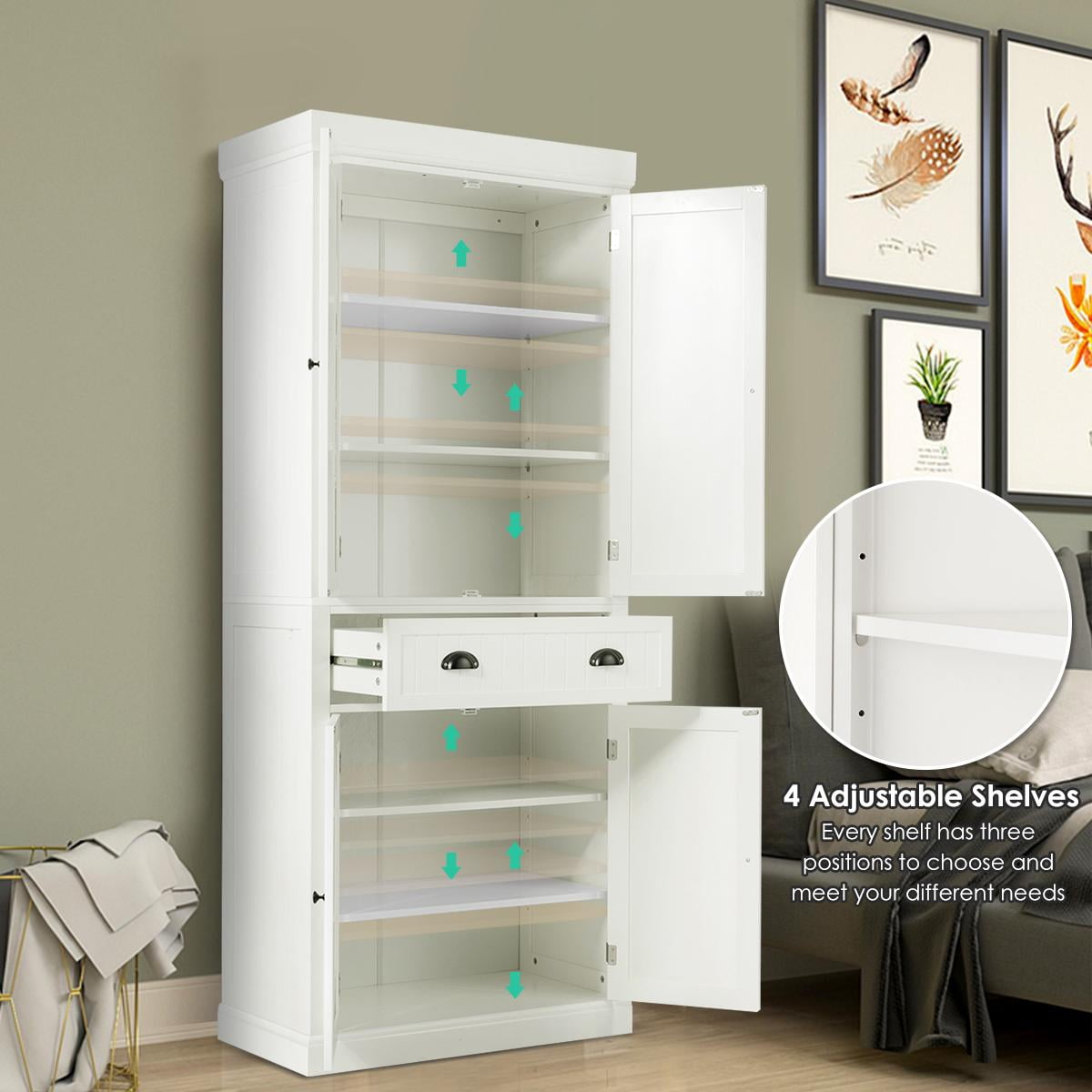 Giantex Kitchen Pantry Cabinet, Freestanding Adjustable Cabinet w/Doors for Dining Room, Living Room or Bedroom, White