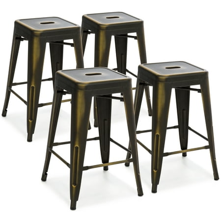 Best Choice Products 24in Metal Industrial Distressed Bar Counter Stools, Set of 4,