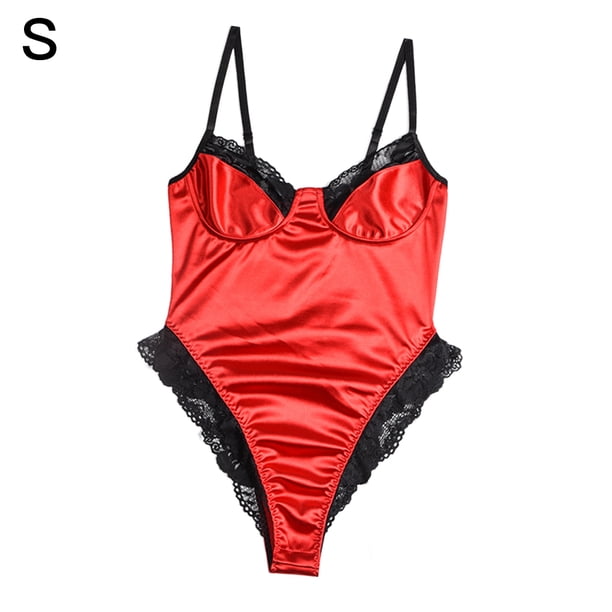 Lencería de mujer Sexy Hollow Lace Jumpsuit Erotic Nightwear Body, S, Rojo Advancent XX000113-01