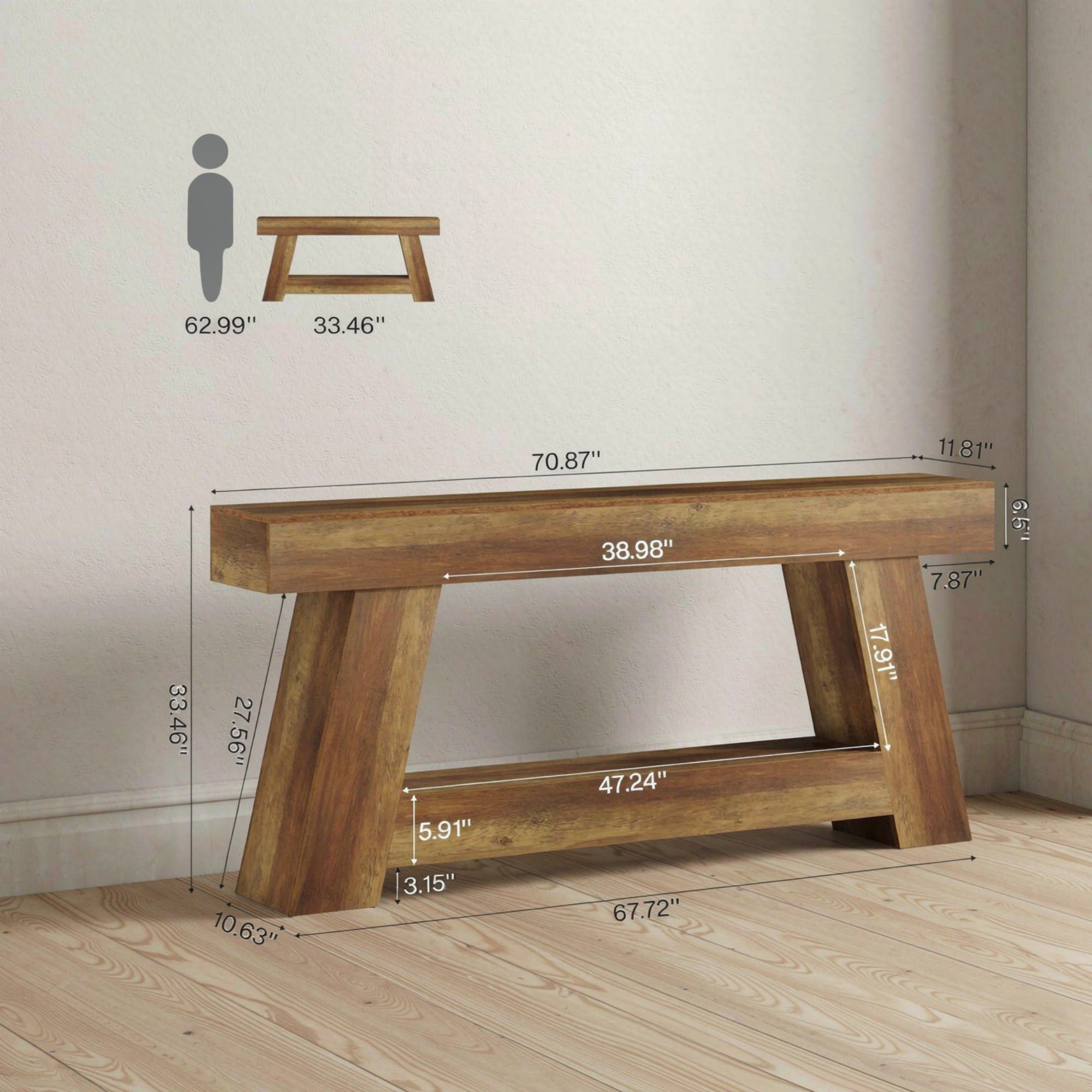 70.87" Farmhouse Console Table, 2-Tier Sofa Table with Open Storage Shelf for Entryway