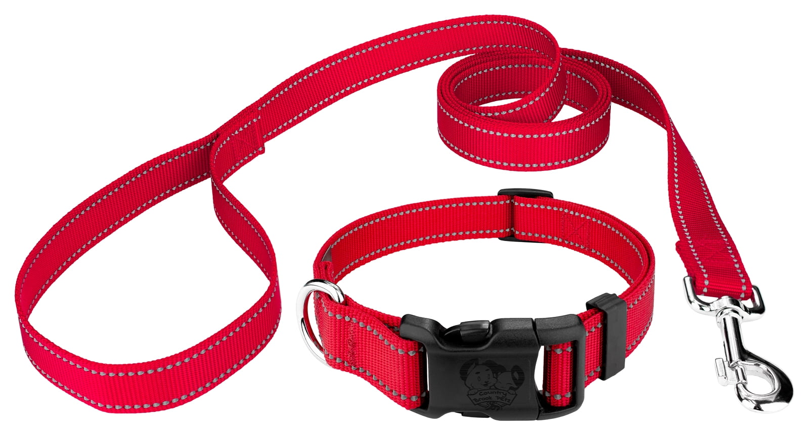 Country Brook Petz® Deluxe Red Reflective Nylon Dog Collar & Leash
