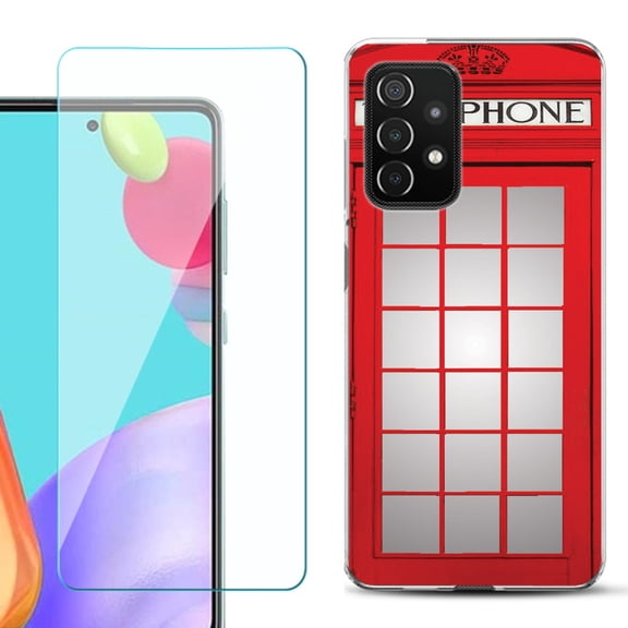 Slim-Fit Flexible Gel TPU Phone Case compatible with Samsung Galaxy A52 5G, with Tempered Glass Screen Protector, by OneToughShield ® - Phone Booth Red