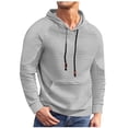 thumbnail image 2 of Men's Casual Jacquard Plaid Hooded Sweatshirt, Lightweight Pullover Shirt with Large Front Pockets, Long Sleeve Fall Spring Basic Layering Piece,Light Gray,M, 2 of 6