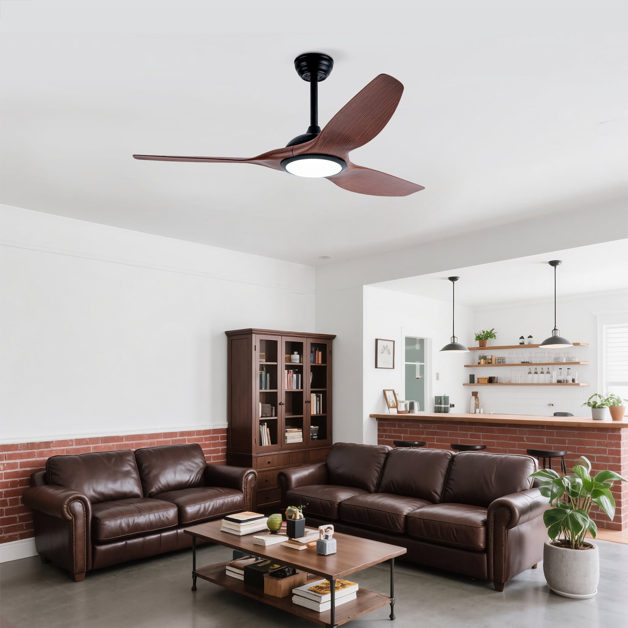 52 Inch Ceiling Fan With Light Kit LED Light Source ABS Blades, DC 6 Speed, Remote Control, Adjustable Height Ceiling Fan for Patio Living Room, Bedroom, Office, Indoor