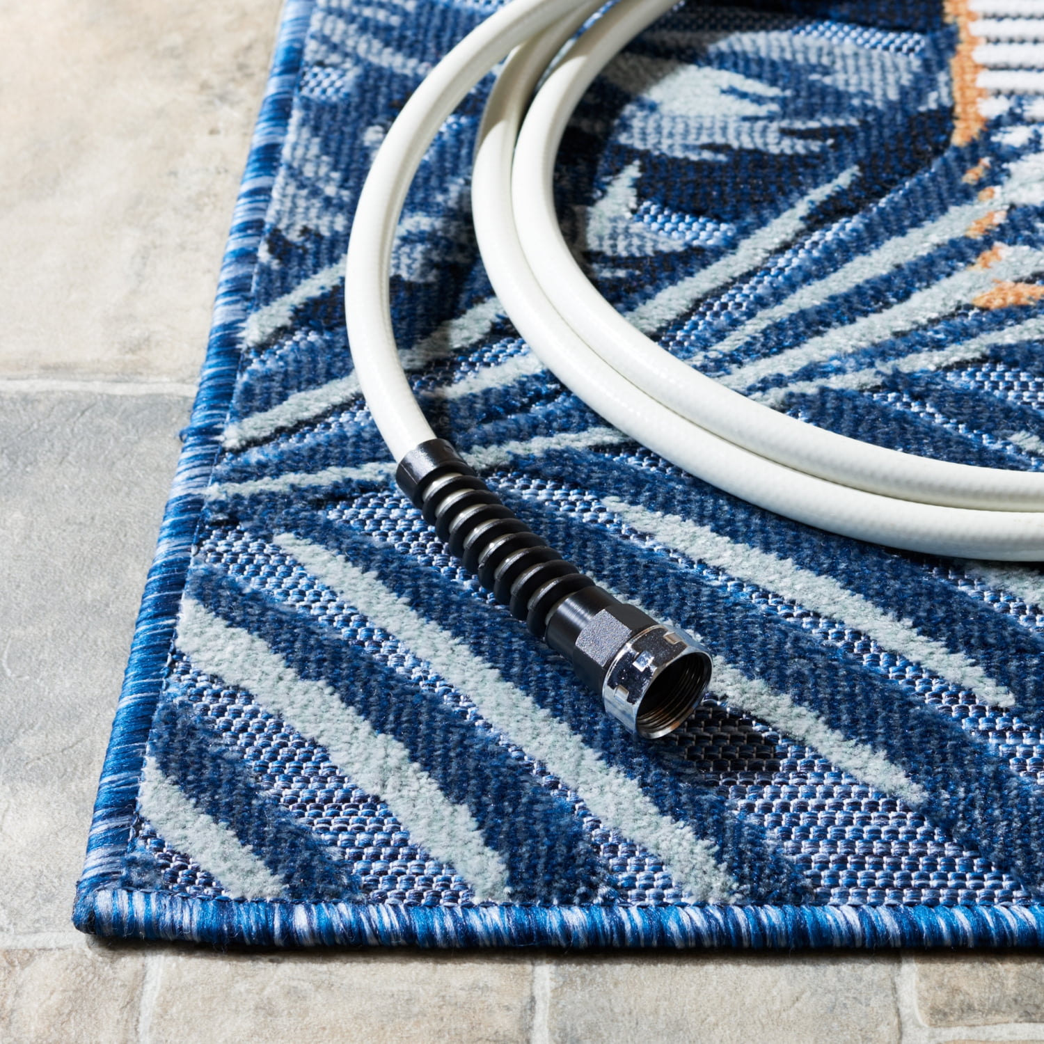 SAFAVIEH Cabana Elvina Botanical Indoor/Outdoor Runner Rug, Ivory/Navy, 2' x 10'