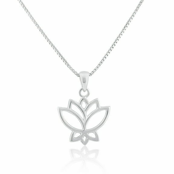 Sterling Silver Womens Small Yoga Lotus Flower Charm Pendant Necklace