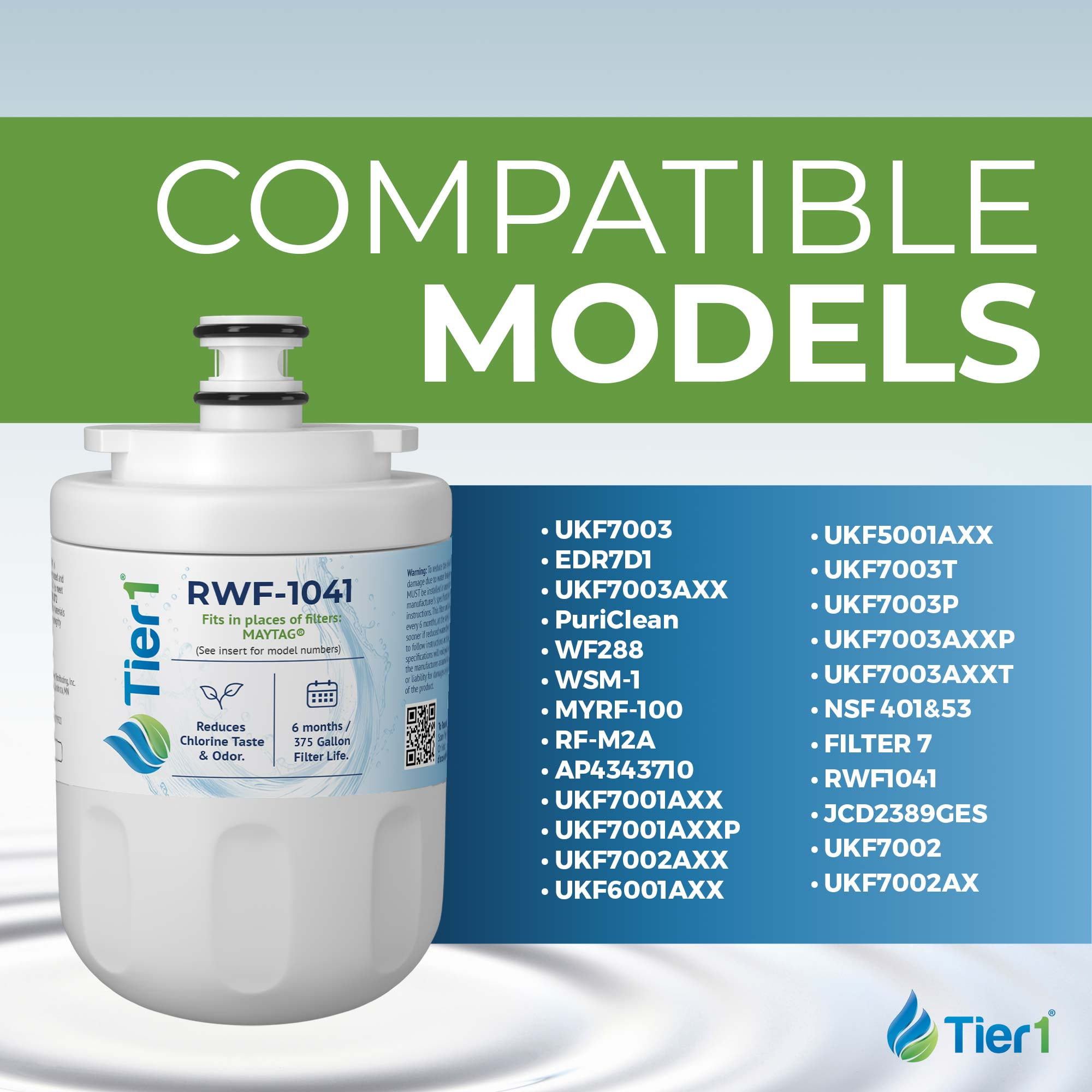 Tier1 RWF1041 UKF7003 Refrigerator Water Filter | Replacement for EDR7D1, UKF7002AXX, UKF7003AXX, WSM-1, WF288 Fridge Filter - Up to 18 Months Supply | Easy Install | Great Tasting Water & Ice (3-pk)