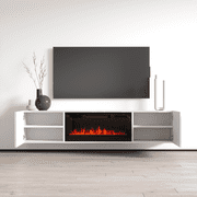 Cali BL-EF Floating Fireplace TV Stand for TVs up to 80, Modern High Gloss 72 Entertainment Center, Wall Mounted Electric Fireplace TV Media Console with Storage Cabinets