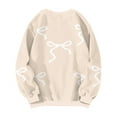 thumbnail image 6 of Women Tops Women's Long Sleeve Sweatshirt Casual Crewneck Loose Fit Pullover Fleece Tops, Bow Print Fall Winter Fashion with Soft Fabric for Comfortable Wear,Beige,L, 6 of 6
