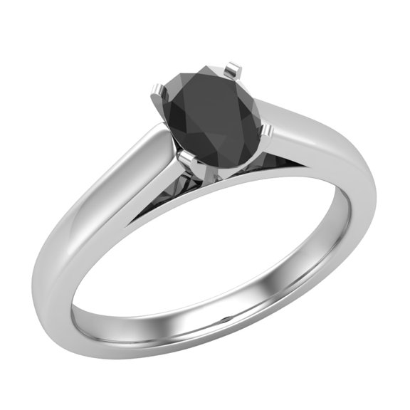 Black Diamond Engagement Ring for Women Solitaire Oval 14K White Gold 1/2 carat (Black, AAA)