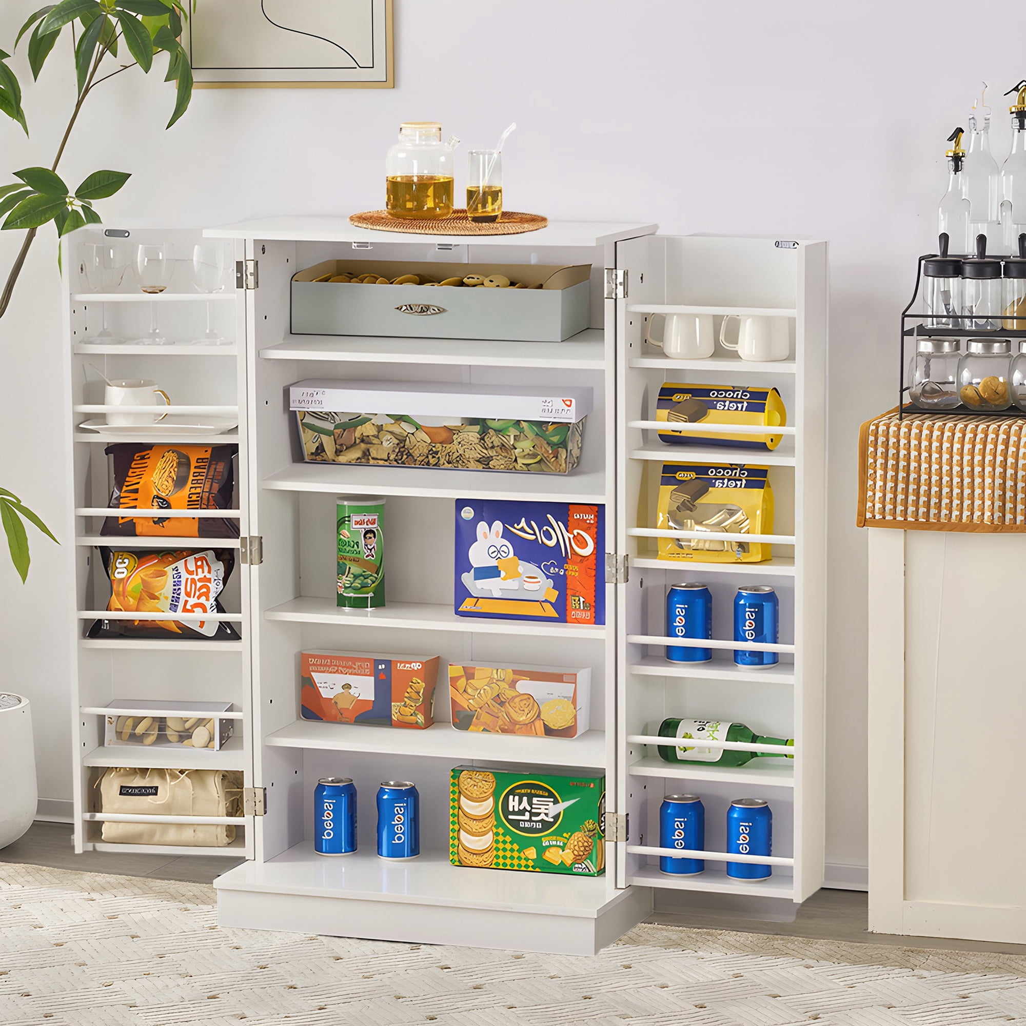 Furnibear Multipurpose Storage Cabinet with Doors and Adjustable Shelves, White Finish