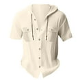 thumbnail image 1 of Camisas de Manga Larga de los Hombres con Capucha Cardigan de Color Sólido Suelto Top de Lino, Casual Deportes Camisa de Playa con Botones, 1 of 1
