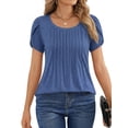 thumbnail image 2 of MOYIKO Women Tshirts Short Sleeve Summer Top Petal Sleeve Pleated Tunic Tee Bright Blue Round Neck Basic T Shirts Clothes Size L, 2 of 7
