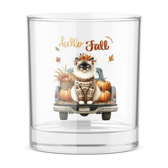 Hello Fall Autumn Ragdoll Pumpkins Pickup Truck 11oz Whiskey Glass Mug Cat Lover Kitten Owner Gifts Idea Whiskey Cocktail Glasses Cup - 13011