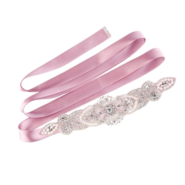 INSPIRE CHIC Women's Rhinestone Bead Decor Satin Ribbon Wedding Belt