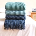 thumbnail image 3 of Fennco Styles Aqua Knitted Soft Fringe Throw Blanket 50" x 60" – Cozy Textured Decorative Sofa & Bed Throw, Warm Lightweight Boho Blanket for Living Room, Bedroom, Home Décor, 3 of 3