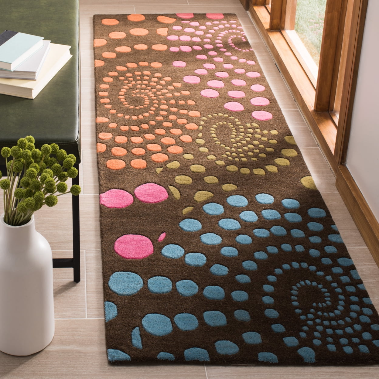SAFAVIEH Soho Roden Polka Dots Wool Area Rug, Brown/Multi, 2' x 3'