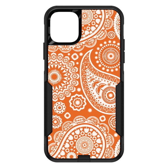 DistinctInk Custom SKIN / DECAL compatible with OtterBox Commuter for iPhone 11 Pro MAX (6.5" Screen) - Orange White Paisley