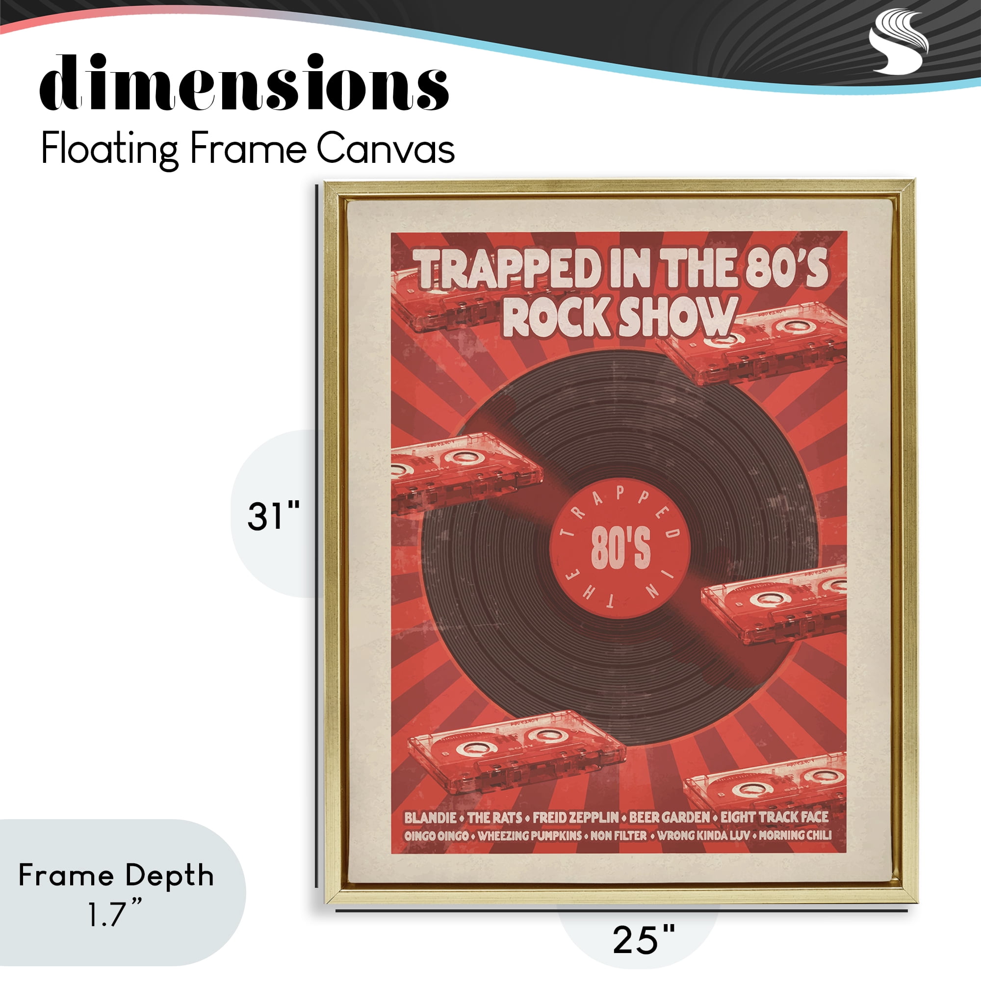 Stupell Industries Trapped in 80s Rock Show Gold Framed Floater Canvas Wall Art, design by Old Red Truck