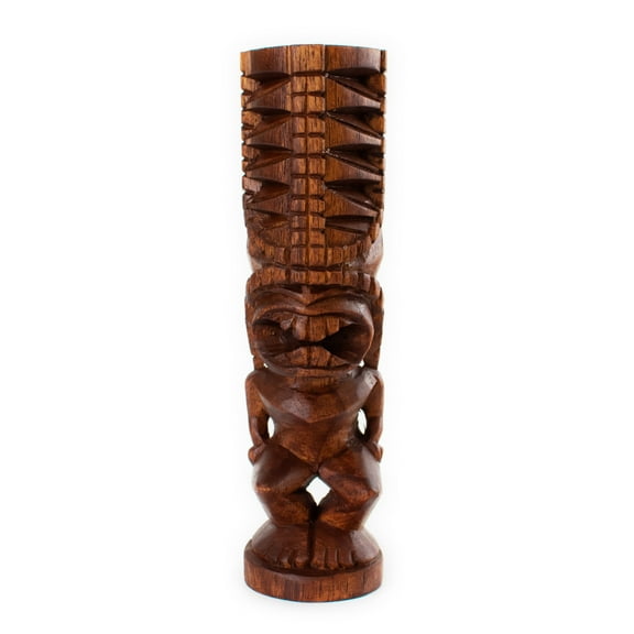 Handmade Wooden Primitive Angry Face Big Forehead Tribal Statue Sculpture Tiki Bar Handcrafted Unique Gift Art Home Decor Accent Figurine Artwork Hand Carved