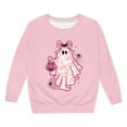 thumbnail image 4 of CUZIBR Girls Halloween Crewneck Sweatshirt Pumpkin Bow Ghost Flower Graphic Pullover Long Sleeve Casual Fall Winter Clothes,Pink,12-18 Months, 4 of 4