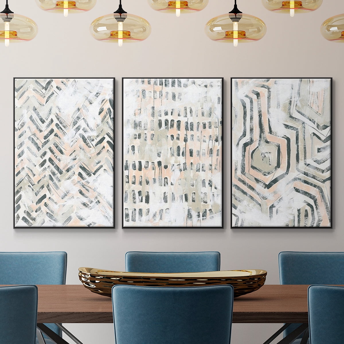 Sand Glyphs I - Framed Premium Gallery Wrapped Canvas L Frame 3 Piece Set - Ready to Hang