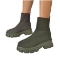 thumbnail image 7 of XUNKUSGA Booties for Women Fashion Solid Color Elastic Chelsea Boots Women Casual Chunky Block Heel Round Toe Ankle Booties Comfy Trendy Slip On Women Boots 5.5-9.5 Army Green, 7 of 7