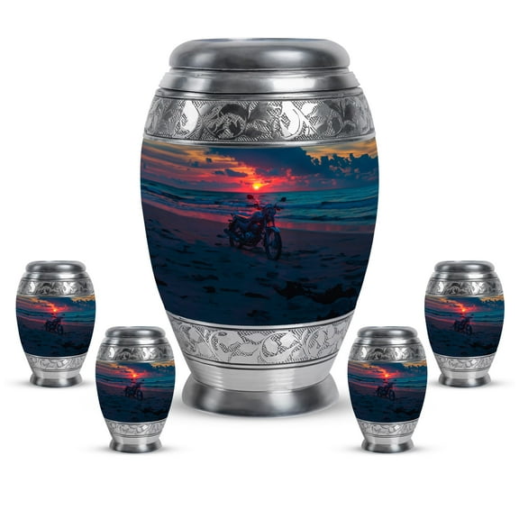 KARYLIZ Motorcycle Urns For Human Ashes Adult Man - Urns For Human Ashes Adult Female - Keepsake - Sunset Blue Mini Funeral for Human Ashes - Mini Urn for Human Ashes (Combo 10" & 3", Pack of 5)