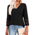 thumbnail image 1 of Blusa XIEERDUO elegante casual con cuello en V y manga 3/4 para mujer, 1 of 6