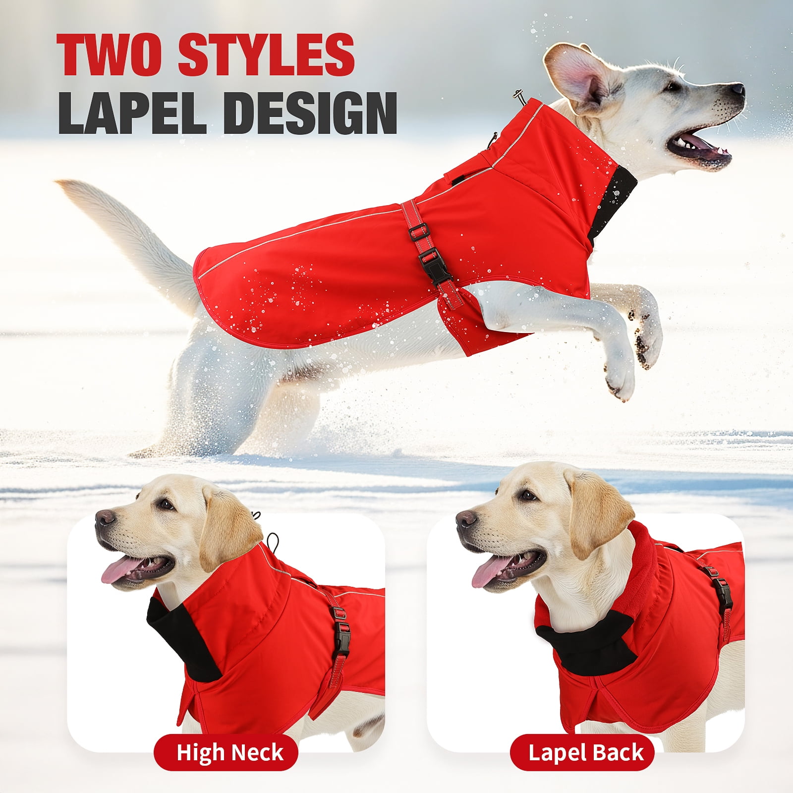 MASBRILL Dog Winter Coat , Waterproof Turtleneck Fleece Jacket with Harnsss for Small to Large Dogs, Warm Reflective Christmas Gift Dog Vest Pet Apparel, Red