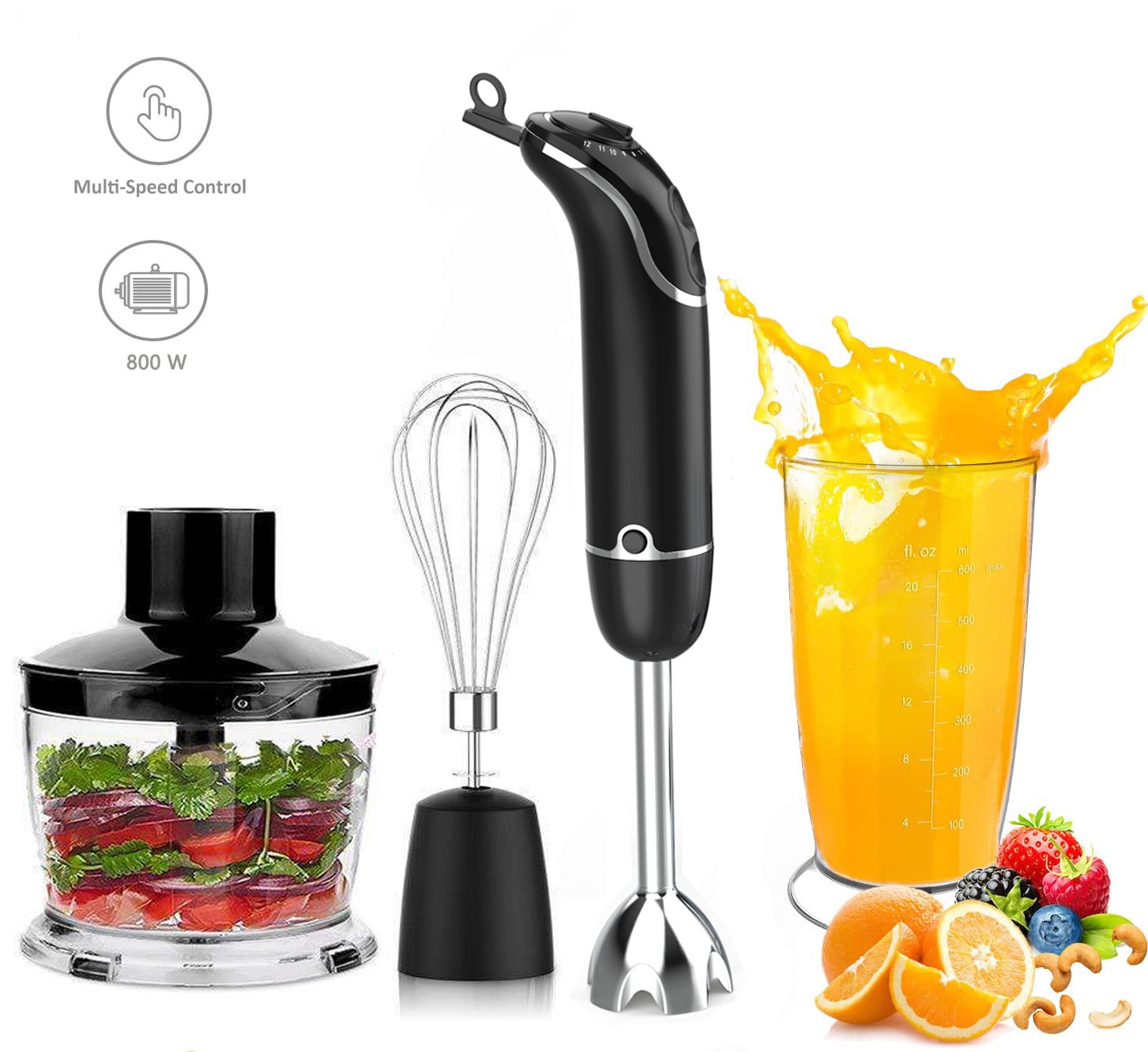 800W 5 in 1 Immersion Hand Blender Handheld 12 Speed Control Multifunctional