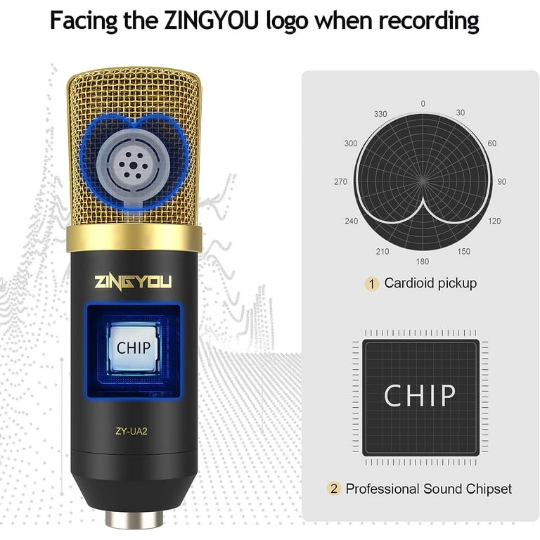 ZINGYOU USB Condenser Microphone, 96KHz/24Bit Cardioid Sound