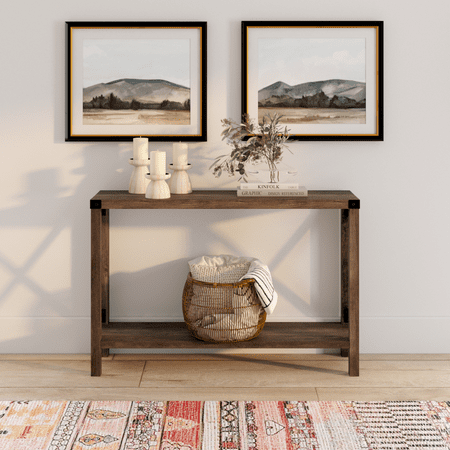 Woven Paths Magnolia Metal X Console Table, Reclaimed Barnwood