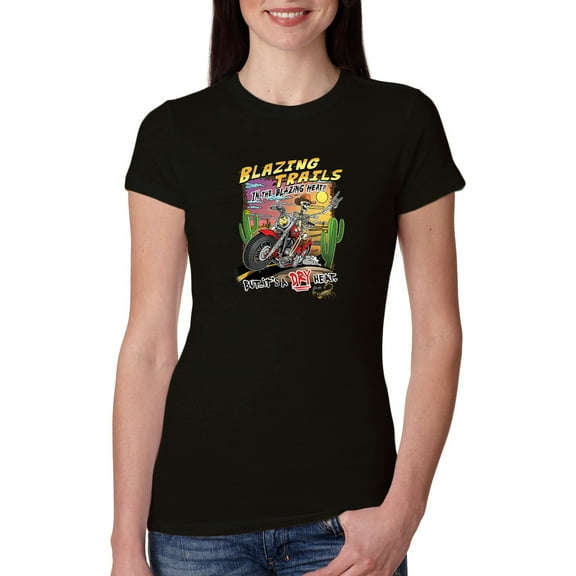 Wild Bobby Blazing Trails In The Blazing Heat Vintage Women Slim Fit Junior Tee, Black, Small
