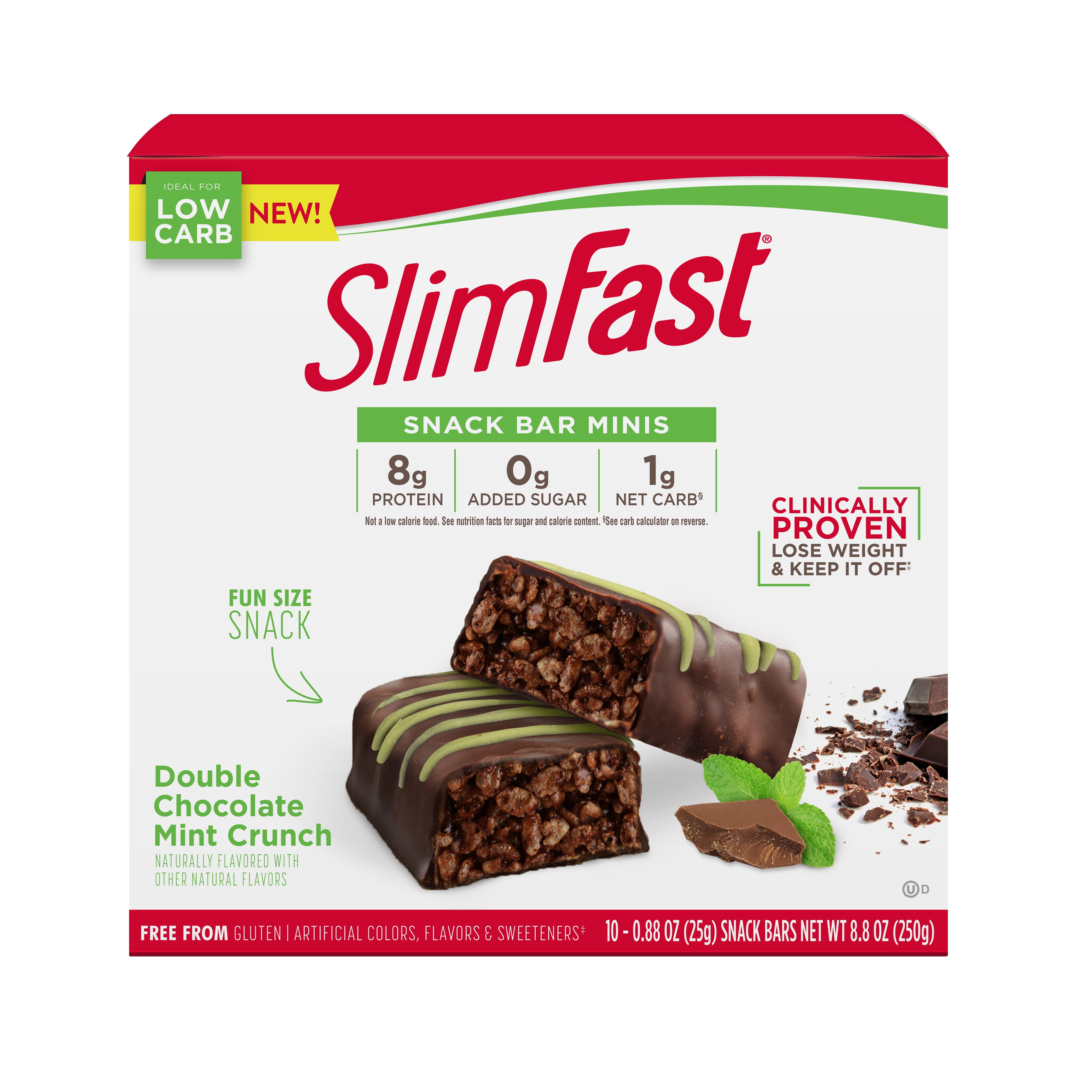 SlimFast Snack Bar Minis, Double Chocolate Mint Crunch, 10 Count