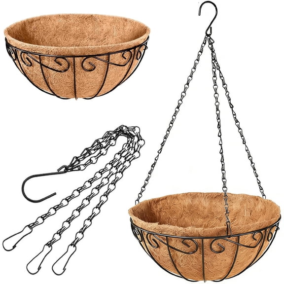 10 Inch Hanging Baskets for Plants, Bexikou Metal Hanging Planter Basket with Coco Coir Liner, Hanging Flower Baskets Hanging Flower Pots Holder for Garden, Patio