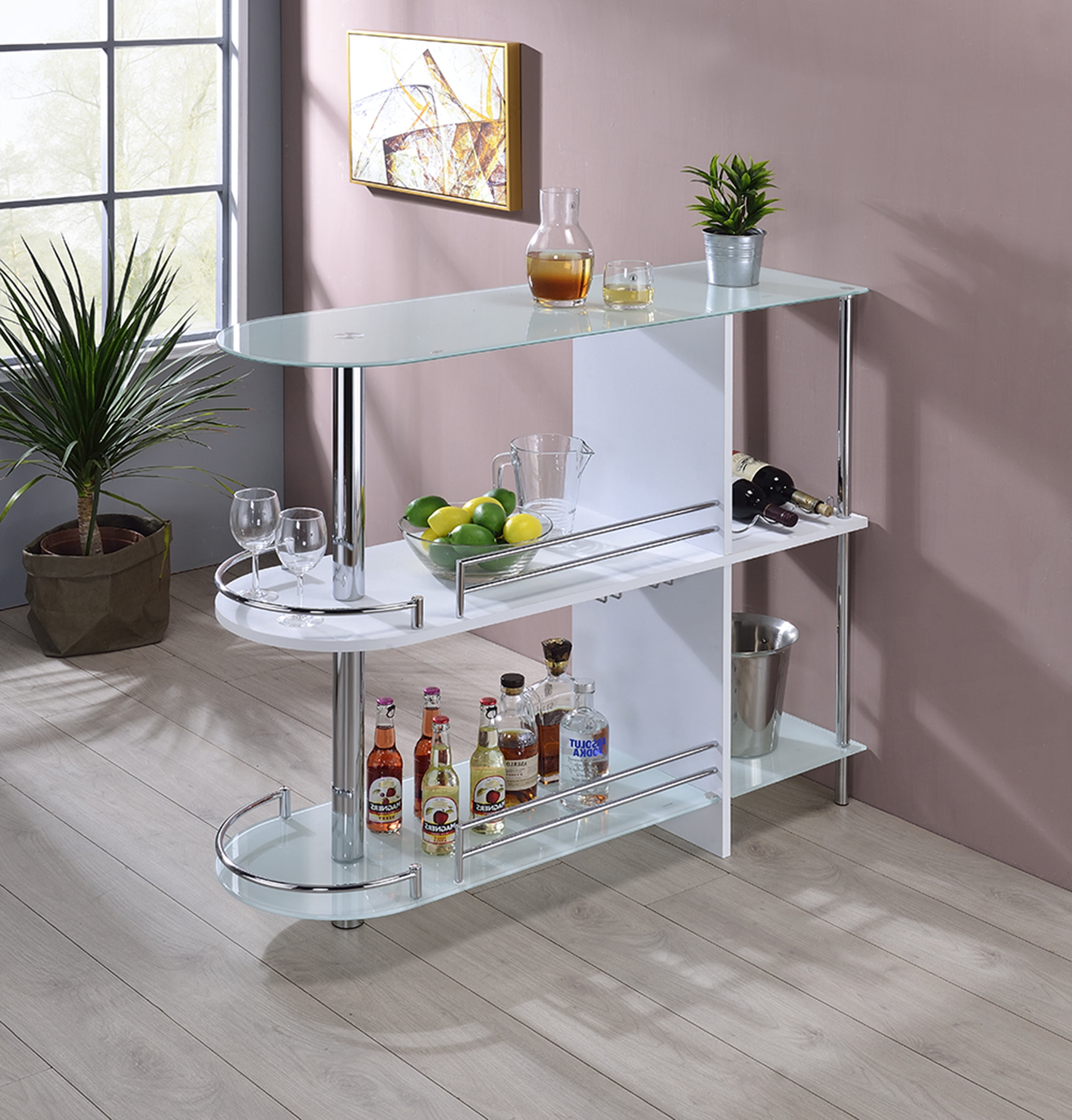 Axel Modern Pub Bistro Bar Table with Tempered Glass Storage Shelves ...